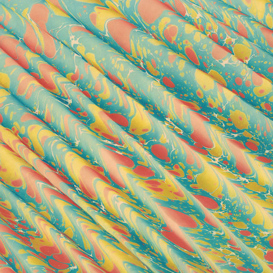 Hand Marbled Paper Spanish Wave Pattern in Blue, Yellow, Orange ~ Berretti Marbled Arts
